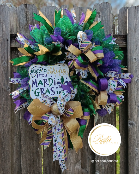 Festive Mardi Gras Wreath – Beads, Bling & Carnival Cheer