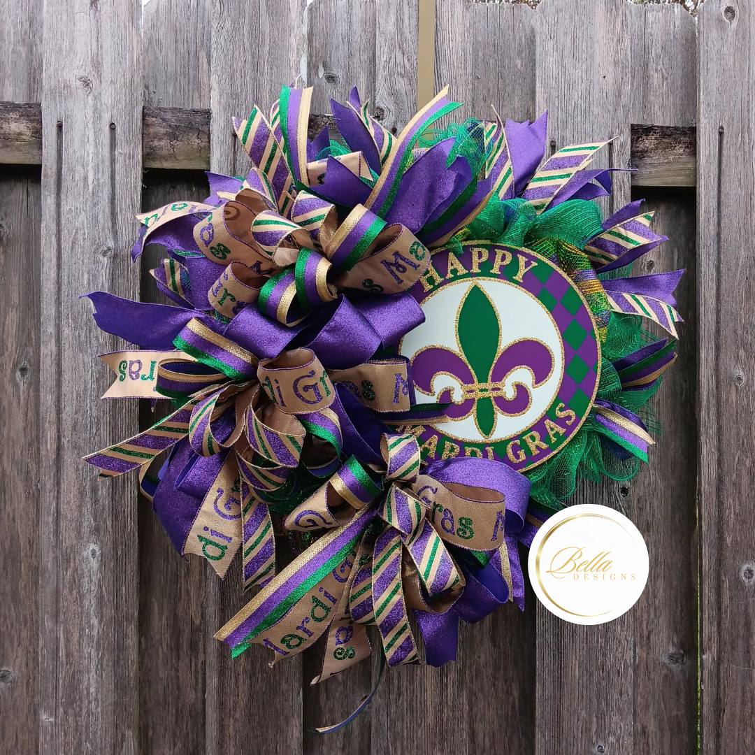 Festive Mardi Gras Fleur-de-Lis Wreath