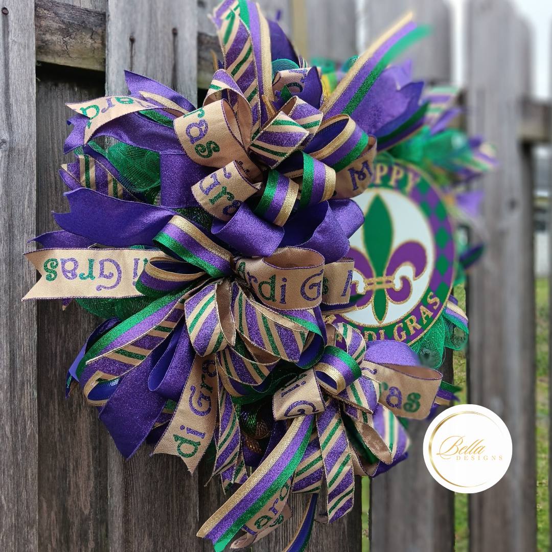 Festive Mardi Gras Fleur-de-Lis Wreath