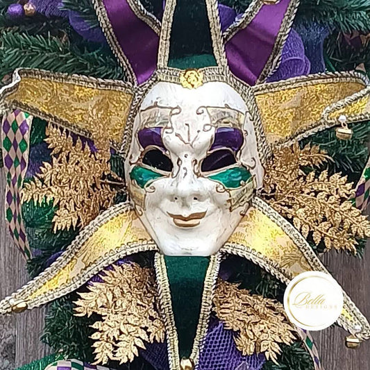 Mardi Gras Jester Mask Wreath