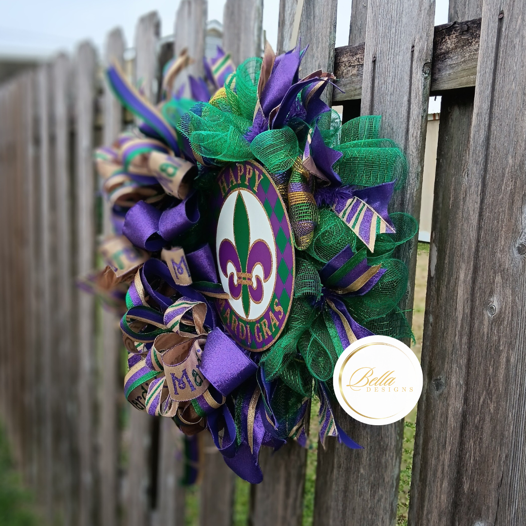 Festive Mardi Gras Fleur-de-Lis Wreath