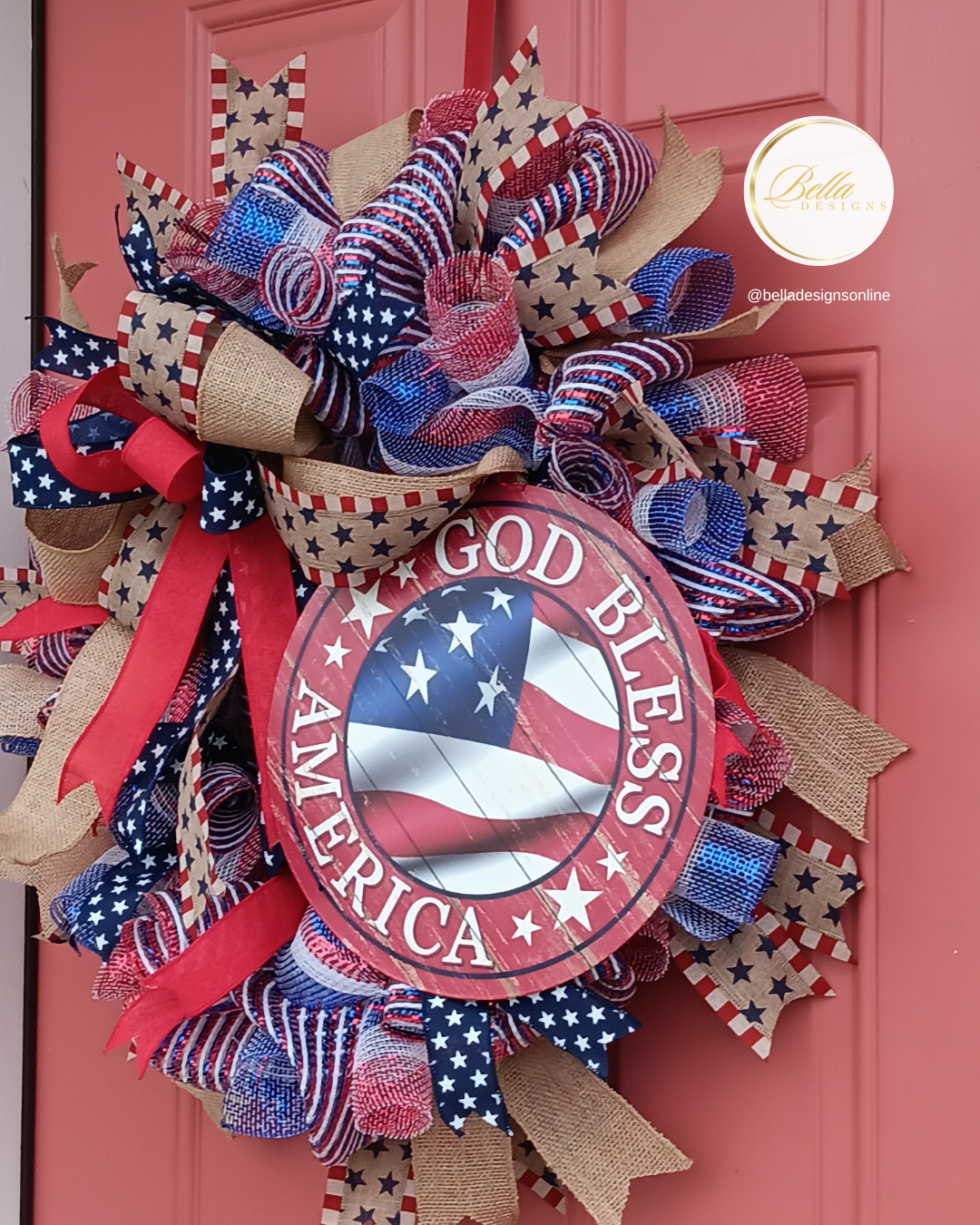 "God Bless America" Patriotic Wreath – Red, White & Blue Door Decor
