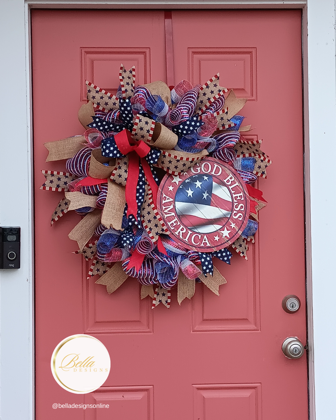 "God Bless America" Patriotic Wreath – Red, White & Blue Door Decor