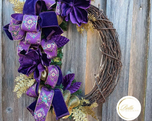 Luxe Velvet Mardi Gras Grapevine Wreath