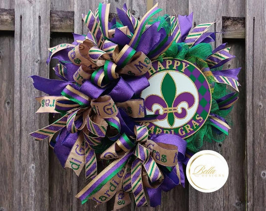Festive Mardi Gras Fleur-de-Lis Wreath