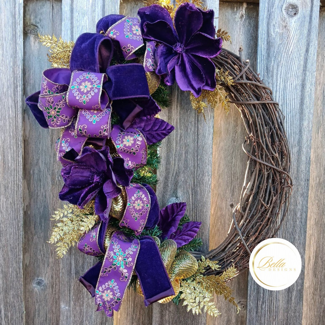 Luxe Velvet Mardi Gras Grapevine Wreath